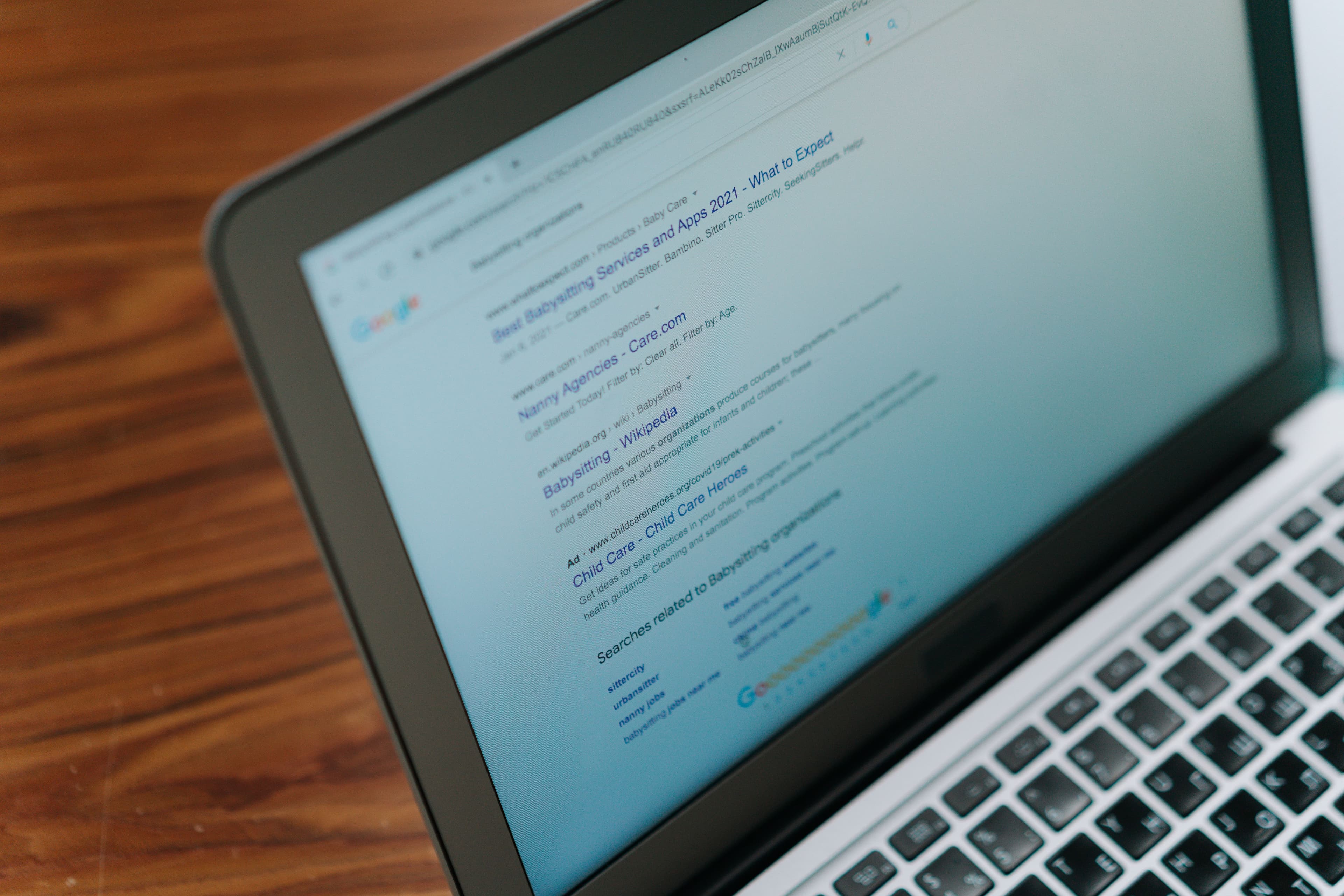 Laptop displaying a search results page