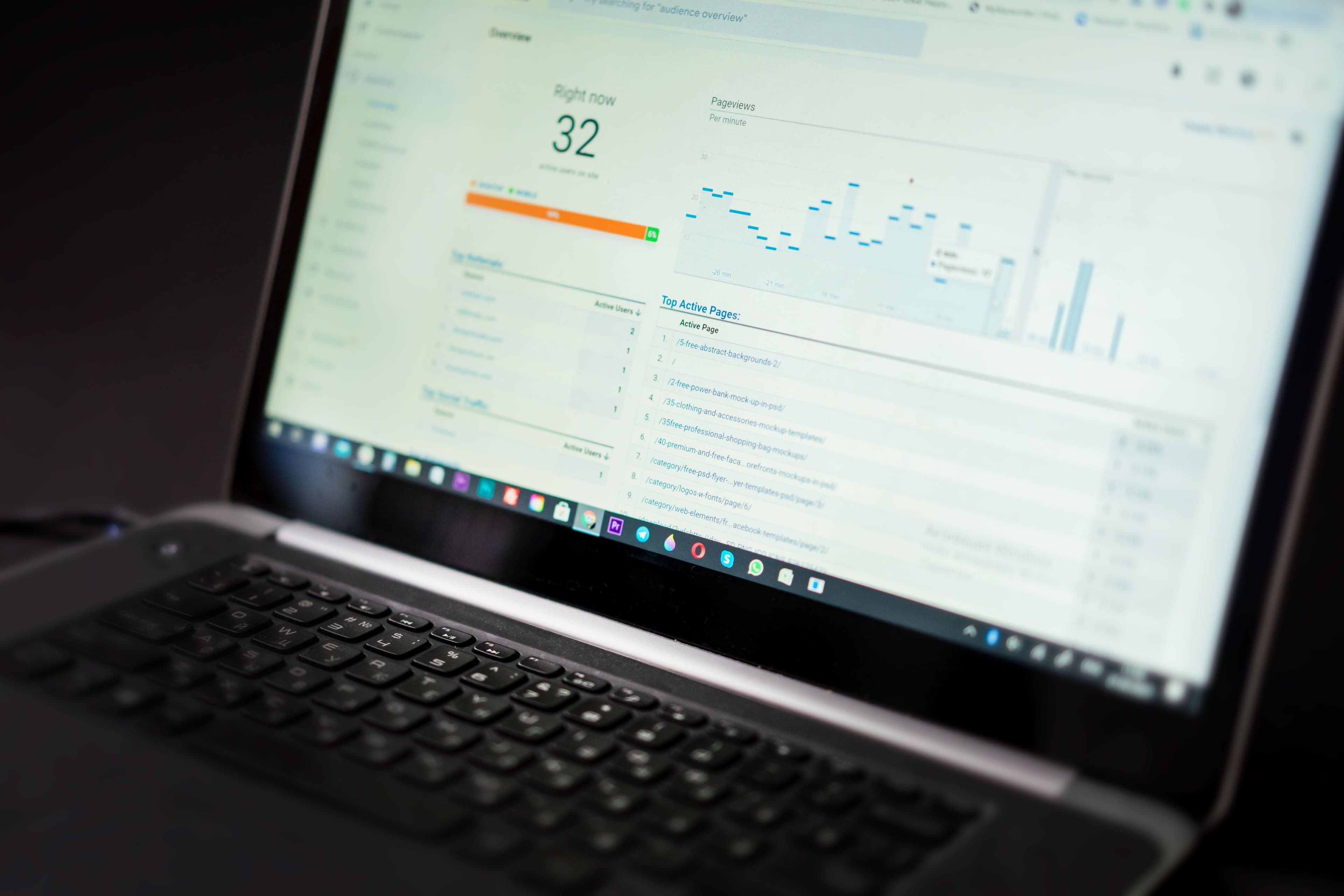 Close view of an analytics interface displayed on a laptop